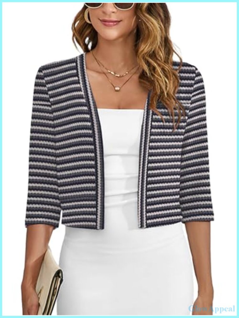 Women's Cardigan Shrug 3/4 Sleeve Lightweight Open Front Cropped Sweater